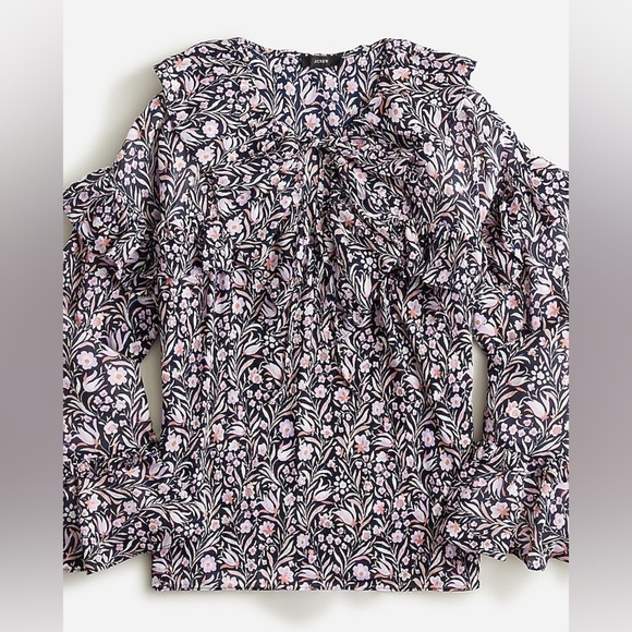 ! J. CREW Ruffle‎ crinkle chiffon top in floral flourish Size S NWOT (A0275) - Picture 1 of 11